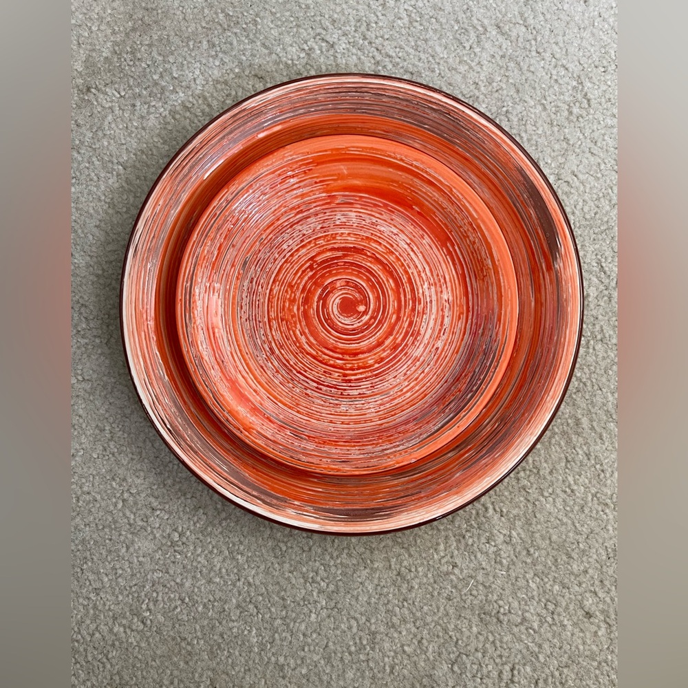 Vancasso Albero Stoneware Dinner & Salad Plate Orange/Brown Swirl
